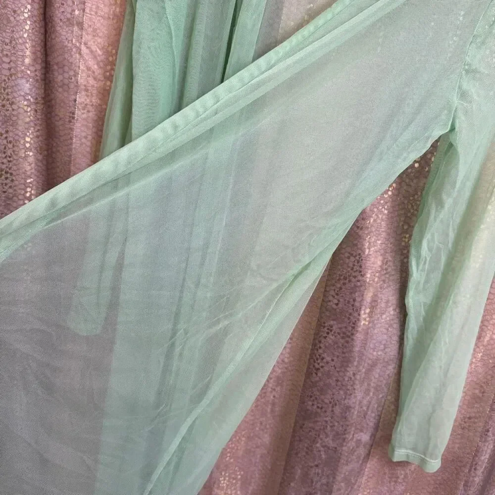 Dream Out Sea Foam Green Long Mesh Sheer Swim Kimono Coverup 1X